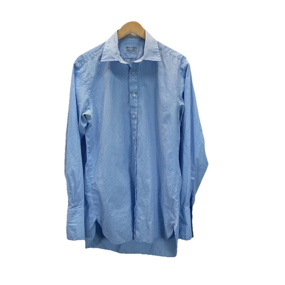 Vintage Hilditch Key Shirt 16 41 Blue Long Sleeve French c Spread Collar Made GB